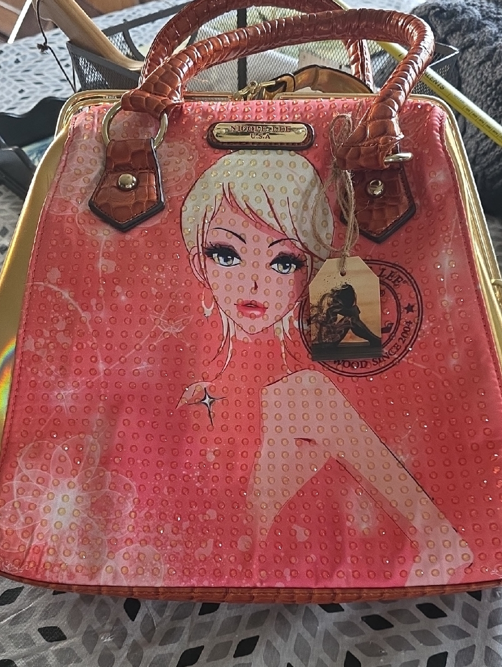 Nicole Lee Coral Orange Graphic Tote Bag - Rare